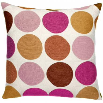 Judy Ross Textiles Hand-Embroidered Chain Stitch Polkadot Throw Pillow cream/amber/sierra/cerise/spice/dusty pink